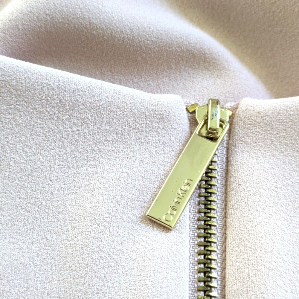 Calvin Klein Blush Pink Chiffon Bell Sleeve Sheath Dress Size 6 Button Detail - Picture 6 of 15